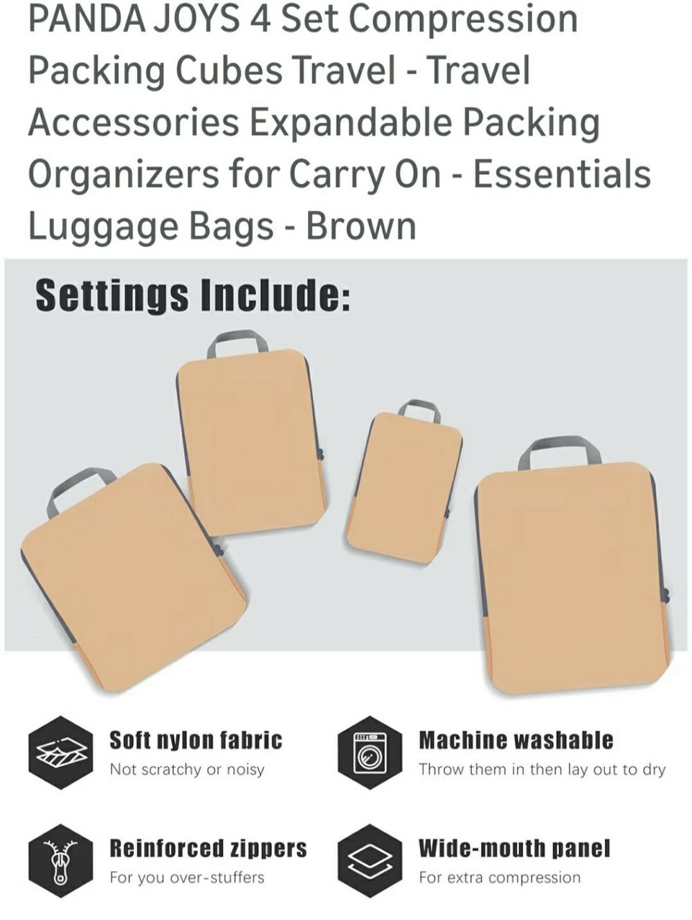 PANDA JOYS Compression Packing Cubes Set - Brown